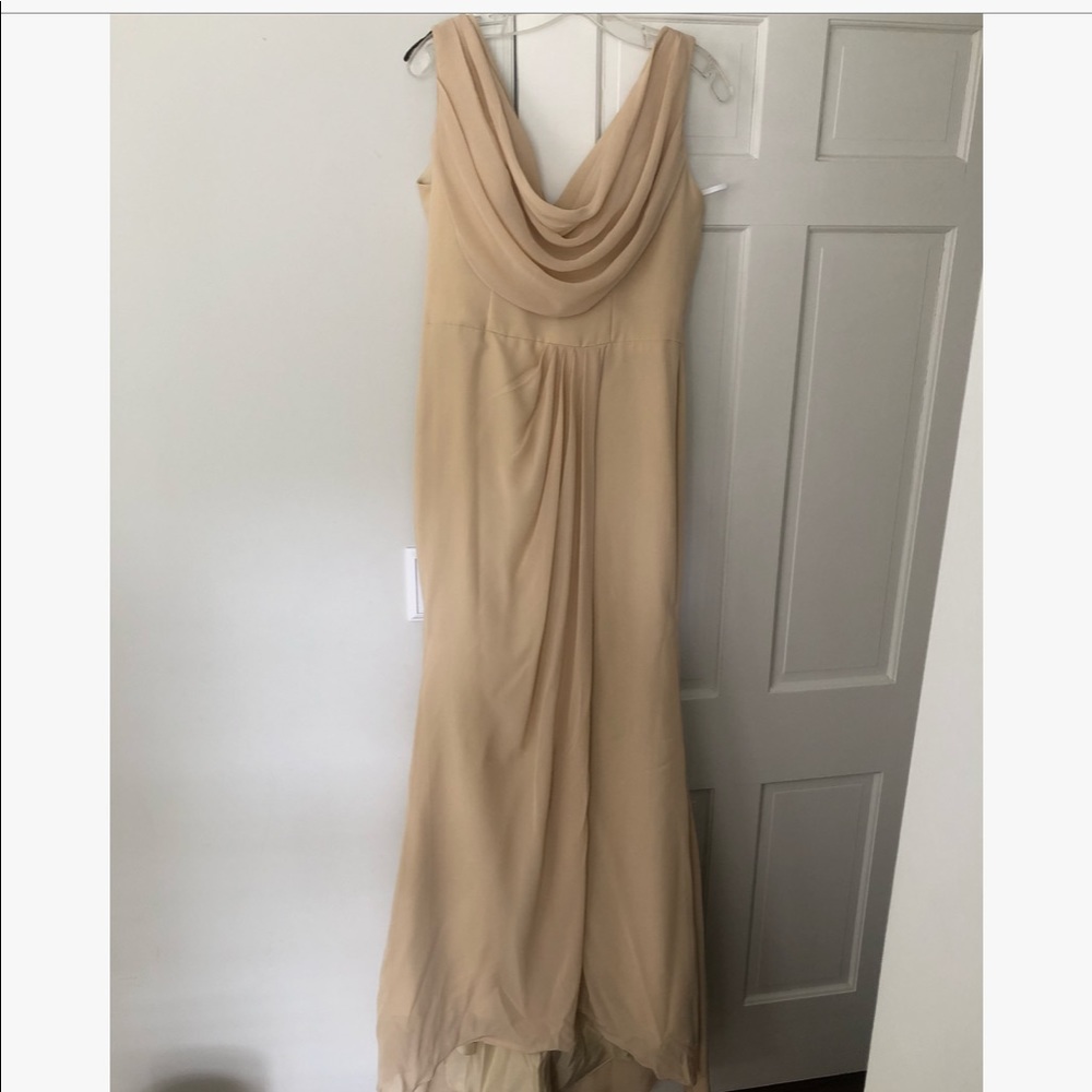 Gold V-neck Long Tulle Leg Split Bridesmaid Dress